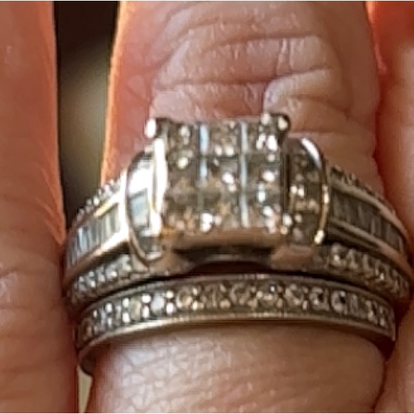 Preowned PrincessCut Composite Diamond Engagement Ring With Wedding Band